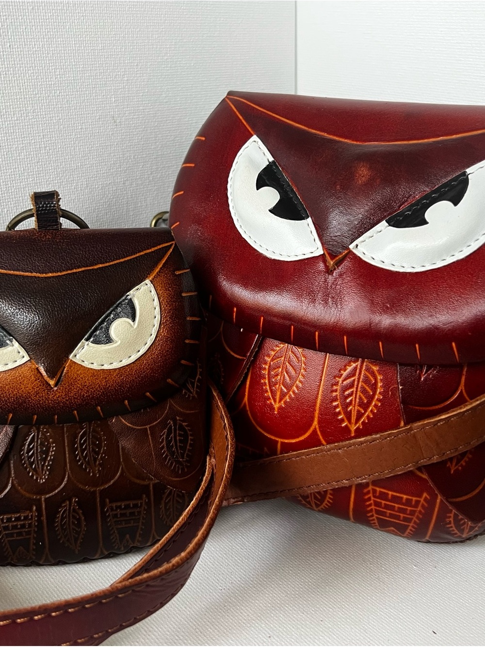 Handcrafted Embossed Leather Owl Crossbody Bag & Coin Purse